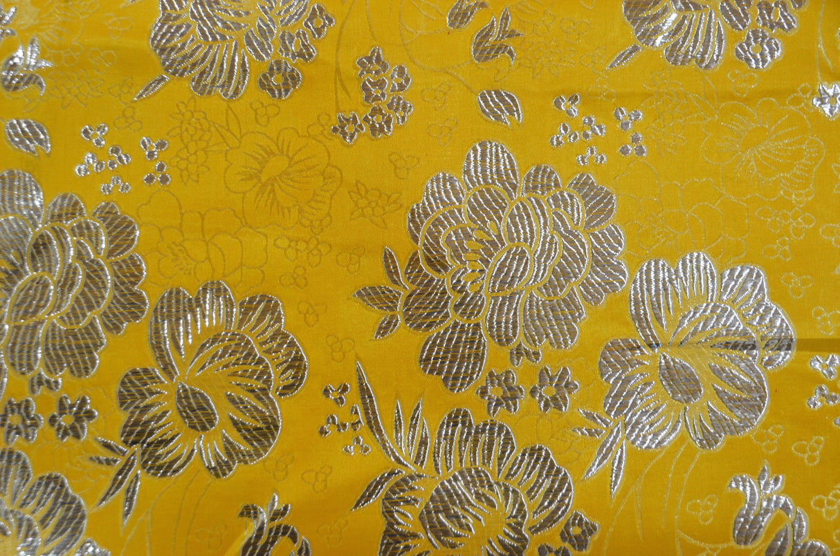 Oriental Metallic Flower Brocade Metallic Brocade Fabric - Metallic Flower, 58" Width (1 Yard)