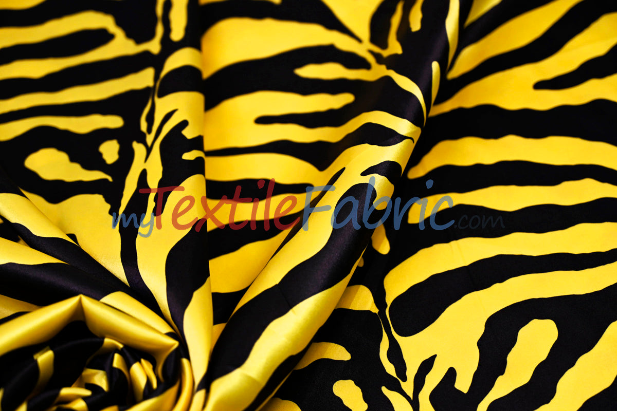 Zebra Charmeuse Satin Fabric - Zebra Print, 58/60" Width, Multiple Colors (1 Yard)