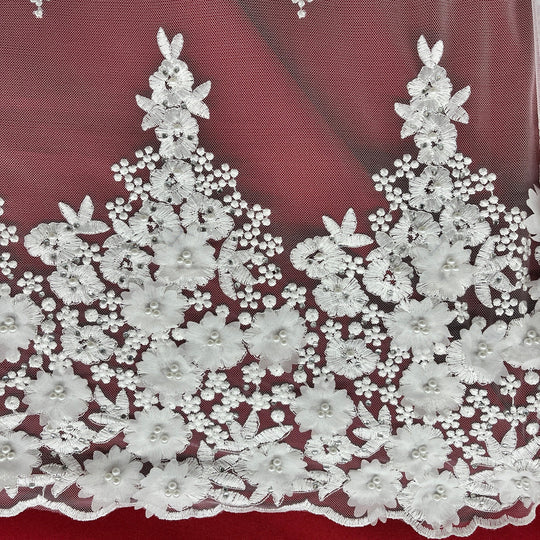 1 Yard Beaded 3D Floral Lace Fabric Embroidered on Polyester Net Mesh 52 inch Width