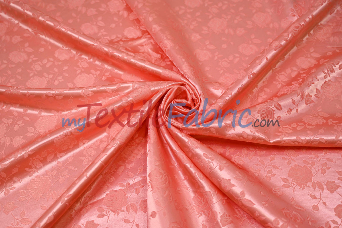 Satin Flower Brocade Polyester Fabric - Tone On Tone Embossed Floral, 58/60" Width (1 Yard)