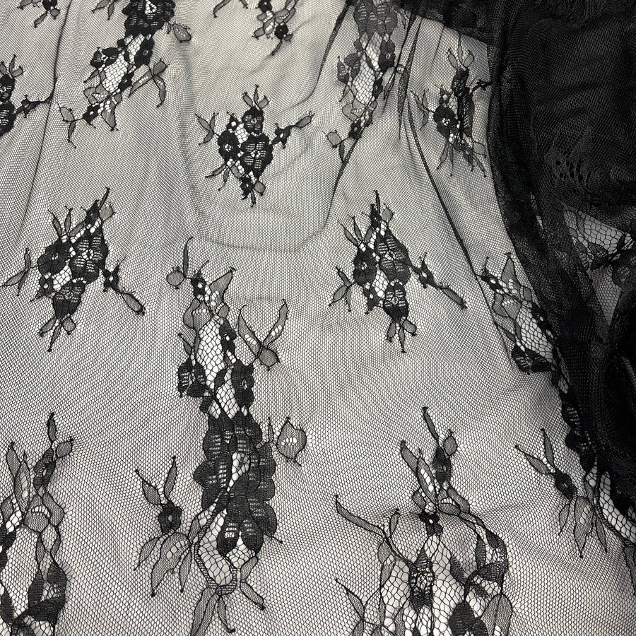 3 Yards Chantilly Embroidered Lace Fabric with Eyelash Scallop