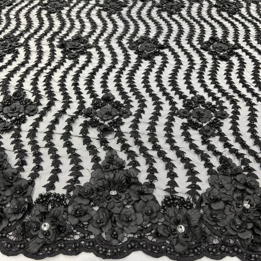1 Yard Beaded 3D Floral Lace Fabric Embroidered on 100% Polyester Net Mesh | Lace USA - GD-363 - Ivory - 48" Width