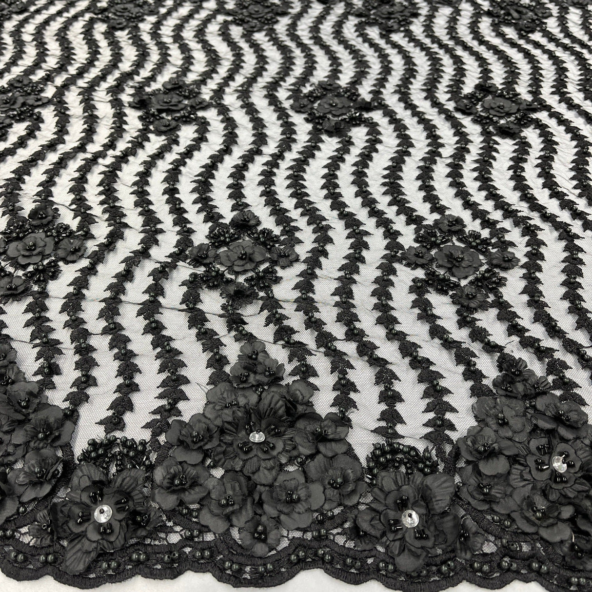 Beaded 3D Floral Lace Mesh