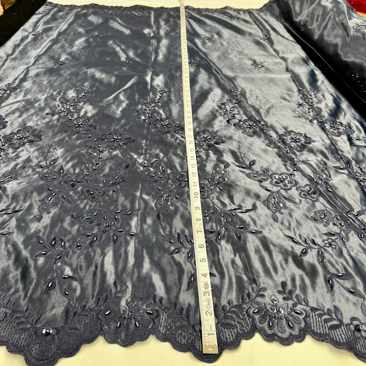 Beaded Bridal Lace Fabric - 100 Percent Polyester Satin, Floral Embroidery, 54" Width (1 Yard)