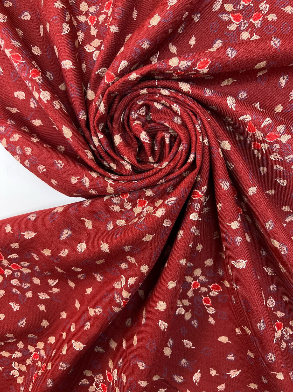 Acrylic Twill Printed Red Beige Floral Fabric