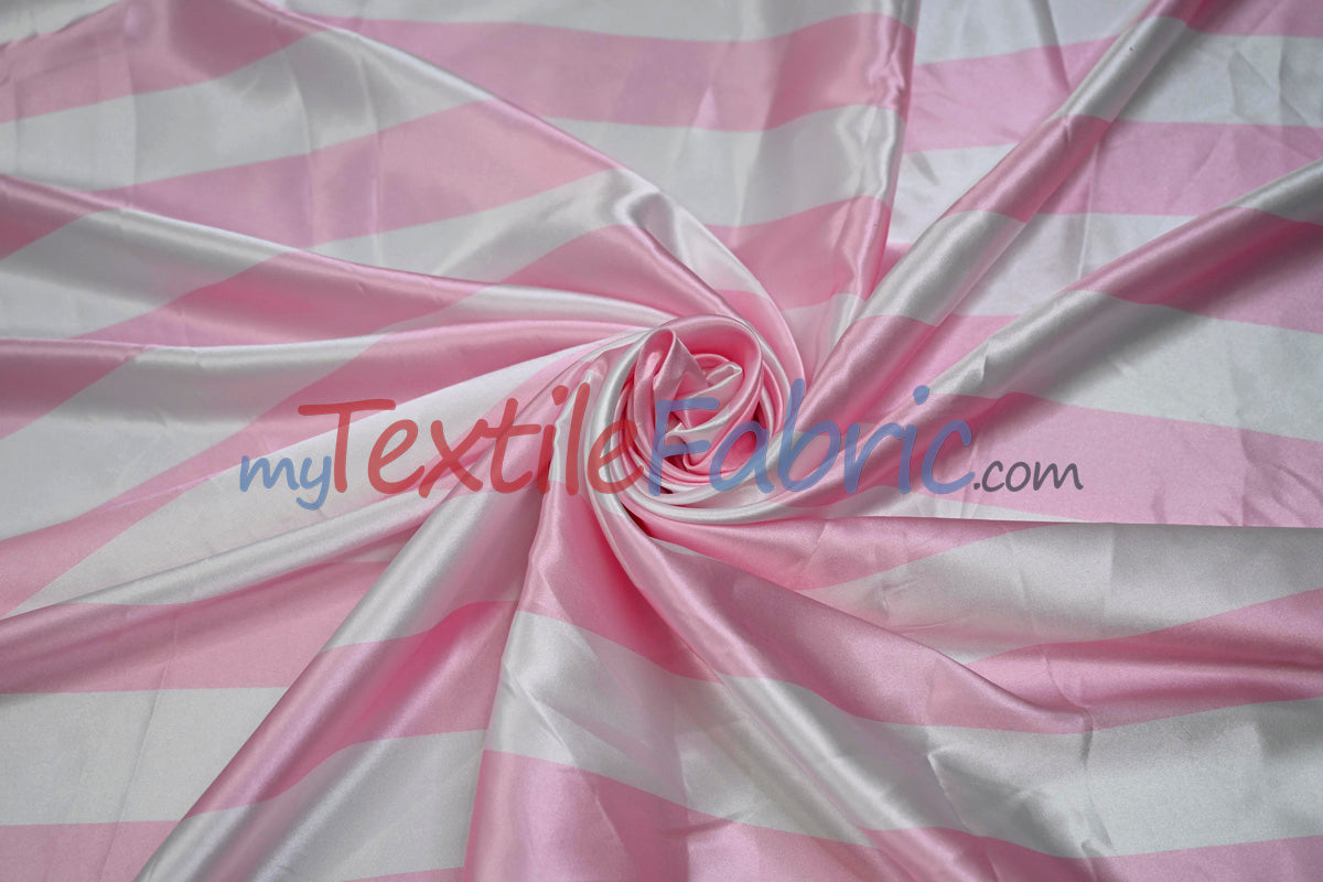Stripe Satin Charmeuse Polyester Fabric - 2" Stripe, Multiple Colors, 58/60" Width (1 Yard)