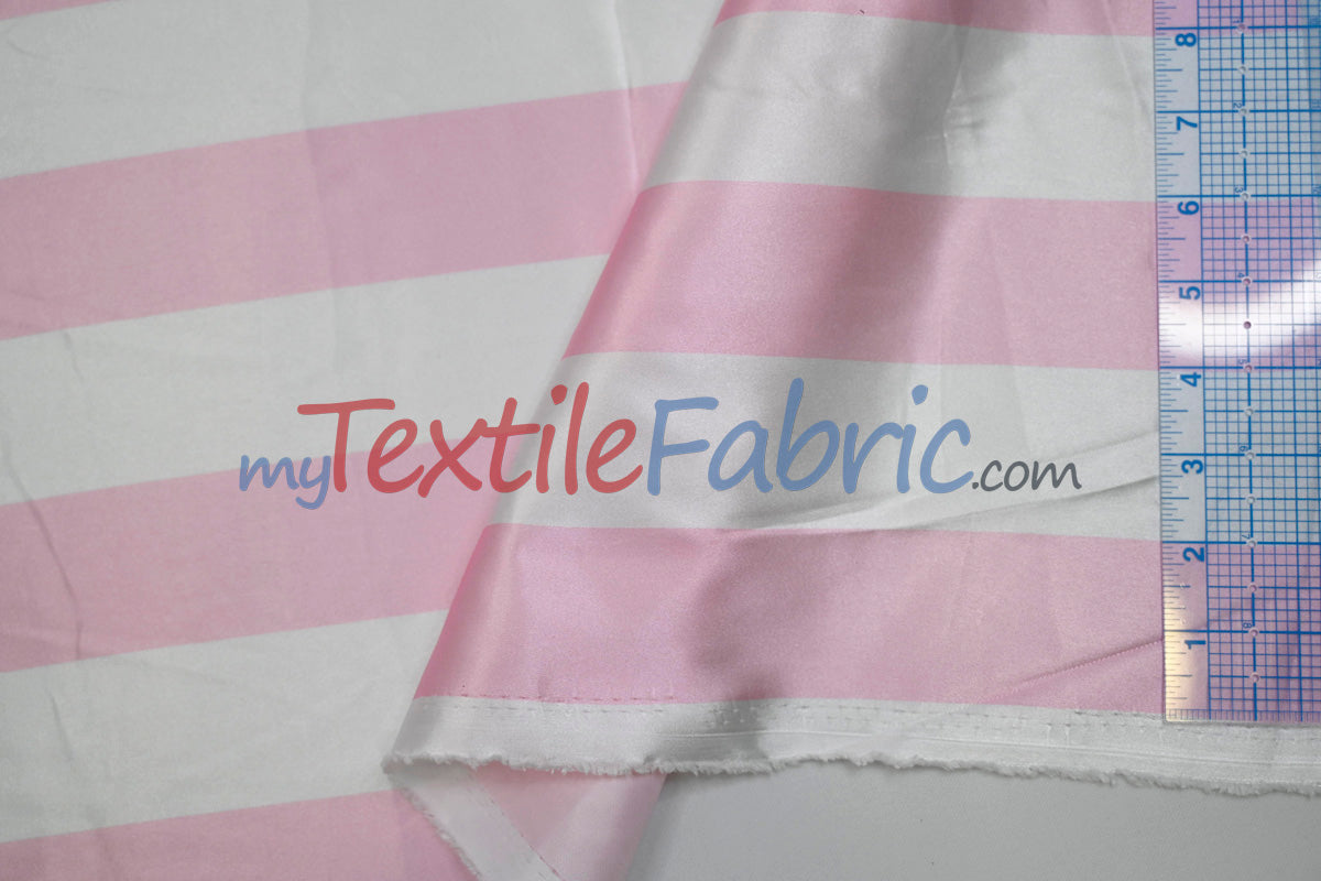 Stripe Satin Charmeuse Polyester Fabric - 2" Stripe, Multiple Colors, 58/60" Width (1 Yard)