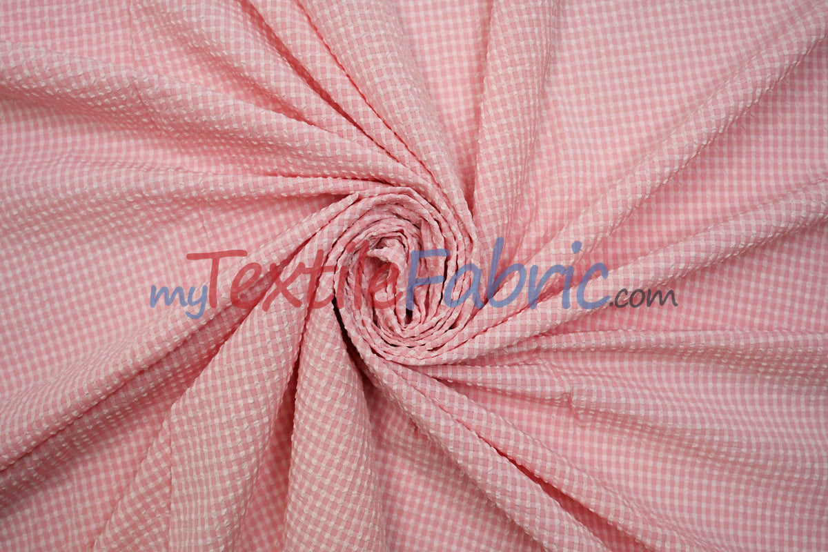 Gingham Seersucker 100 Percent Polyester Fabric - Yellow, Apricot, Pink Gingham Pattern, 57/59" Width (1 Yard)