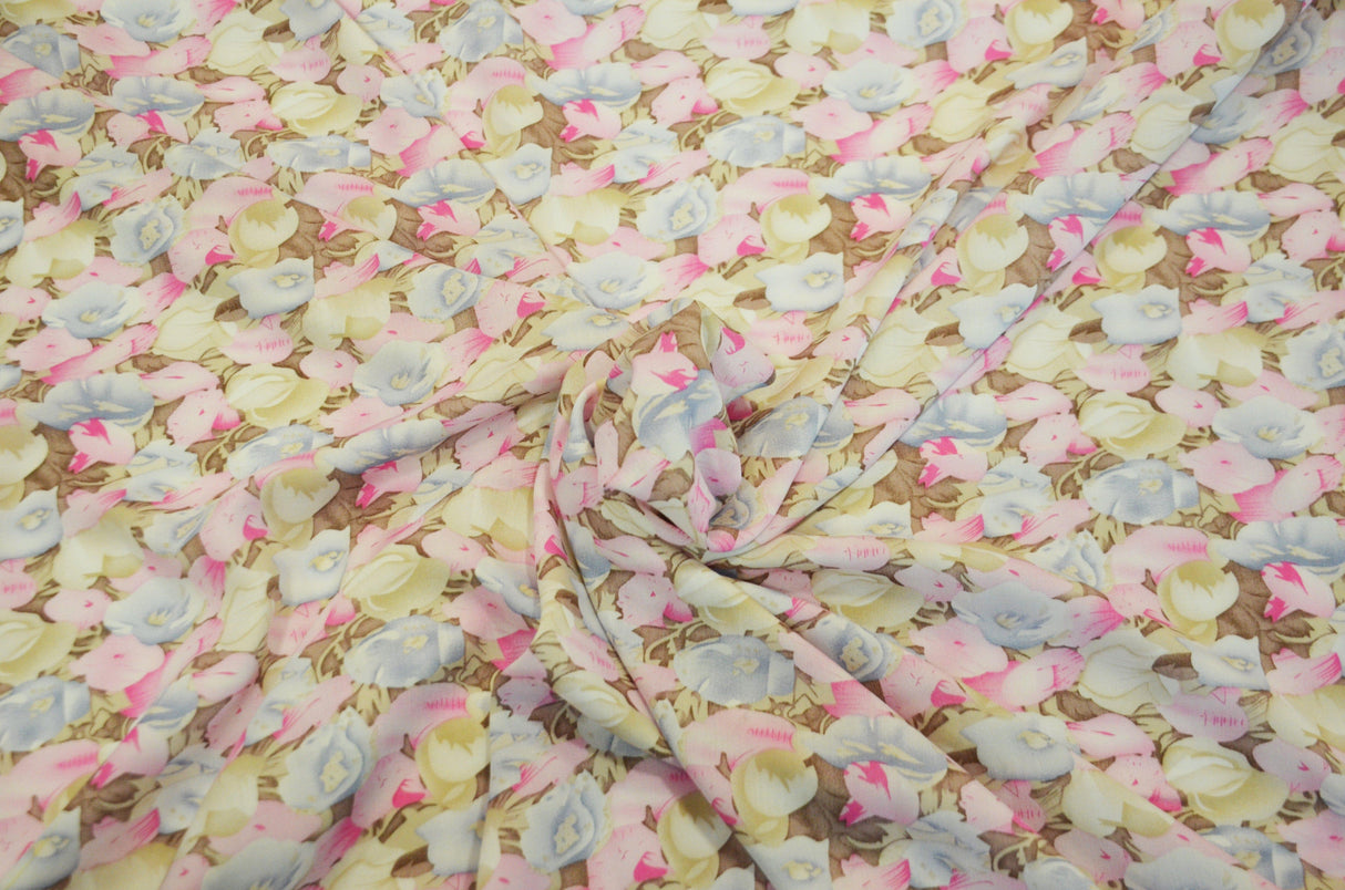 Spring Floral Rayon Challis Fabric - Floral Print, 58/60" Width (By The Continuous Yard)
