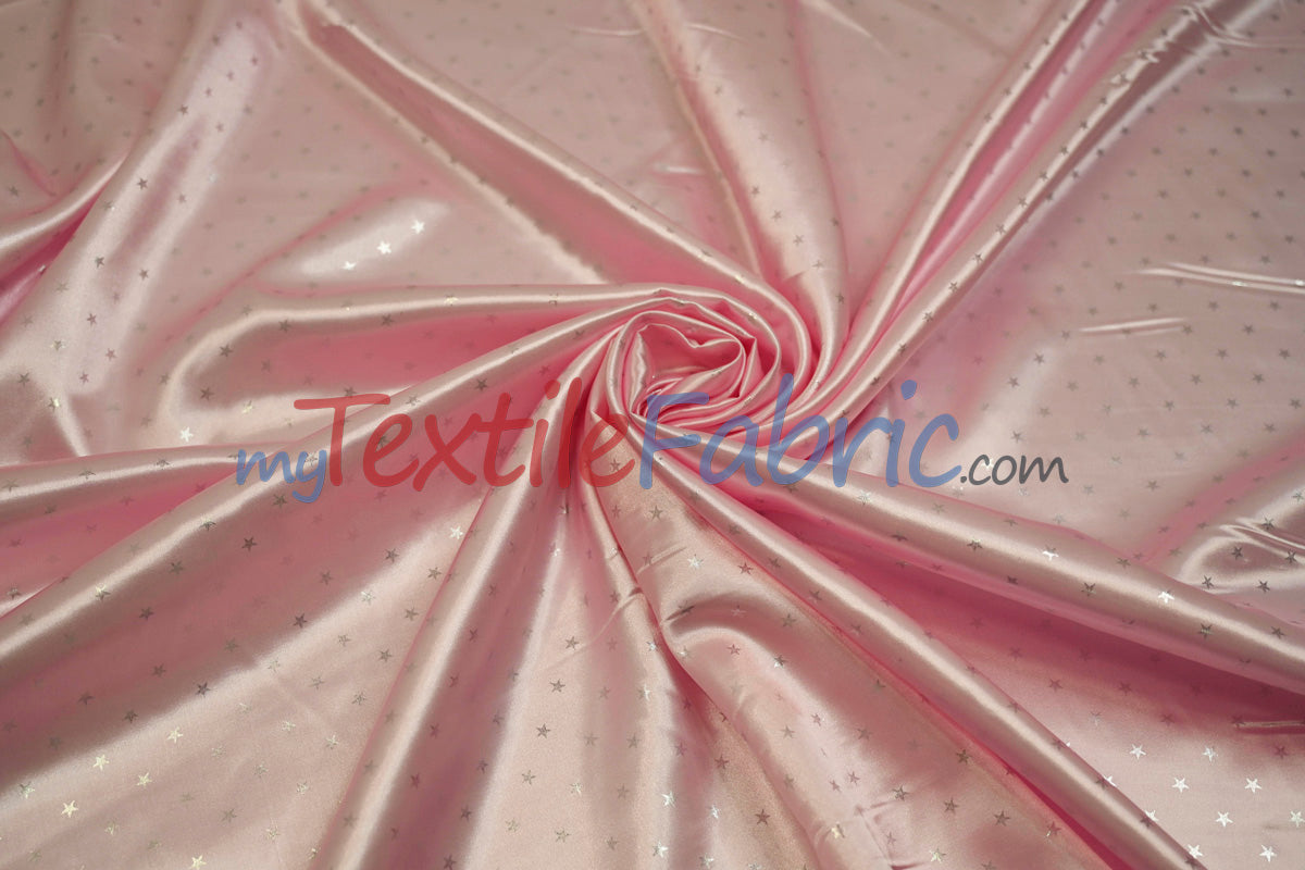 Mini Star Silky Satin Fabric - 100 Percent Polyester Fabric, White Pink Mint, 58/60" Width (1 Yard)