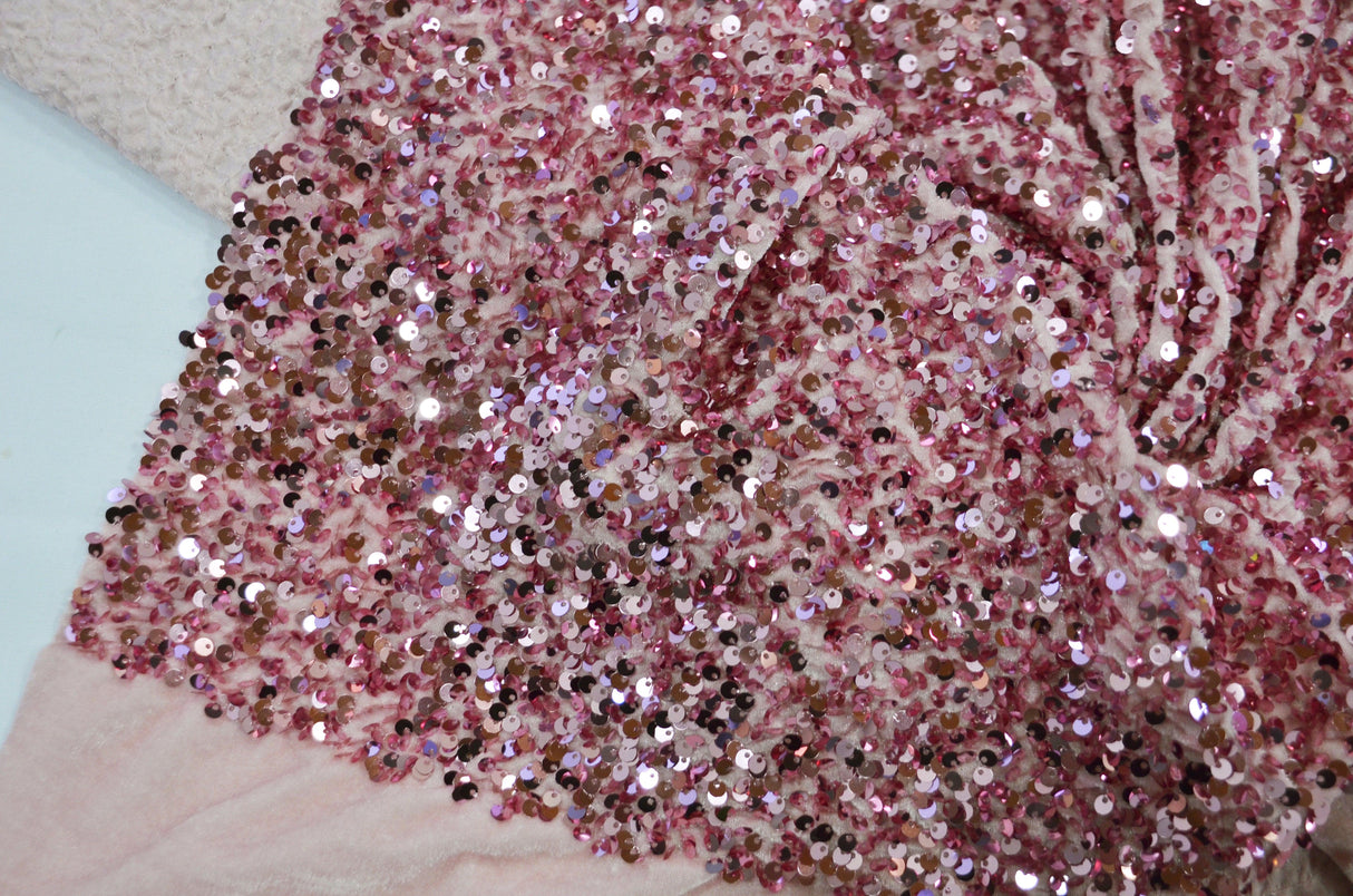 Sequins Stretch Velvet Polyester Spandex Fabric - Sequins On Plush Velvet, Multiple Colors, 60" Width (By The Yard)