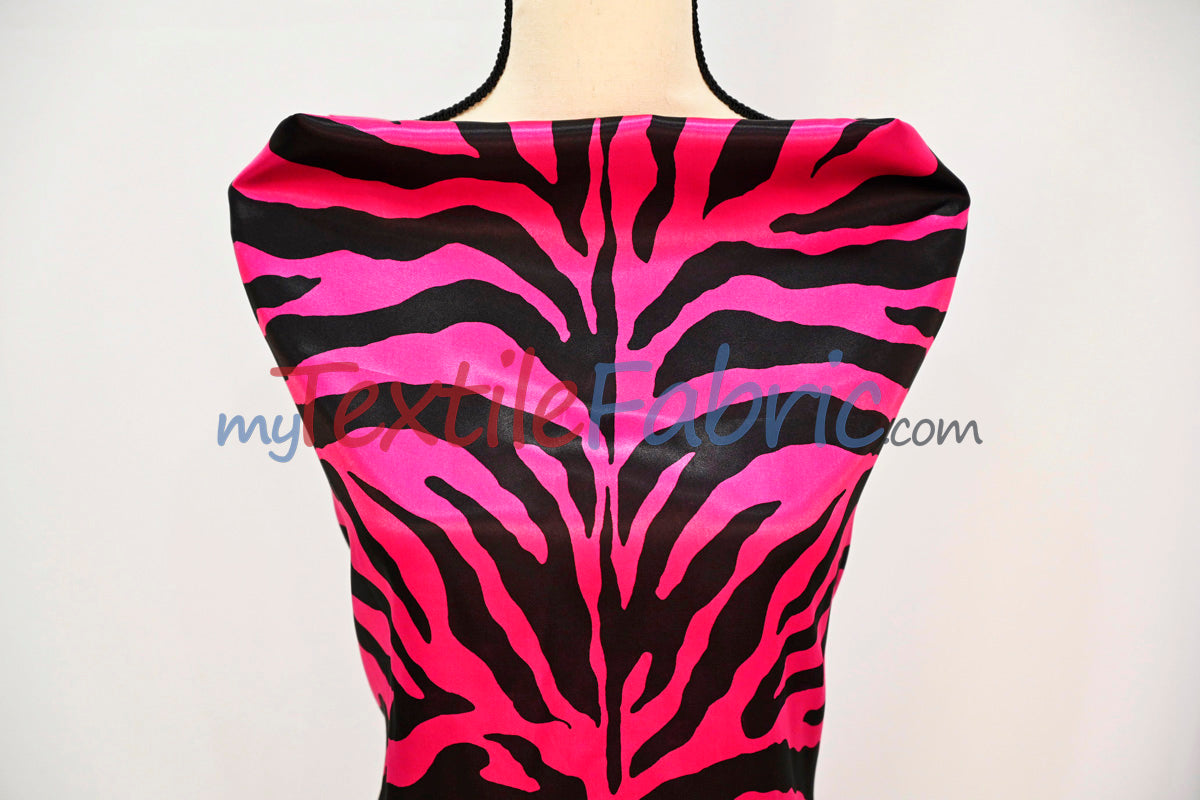 Zebra Charmeuse Satin Fabric - Zebra Print, 58/60" Width, Multiple Colors (1 Yard)
