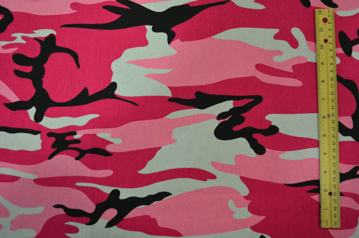 Hot Pink Camouflage 100% Cotton Fabric - Hot Pink, Camouflage Print, 58/60" Width (1 Yard)