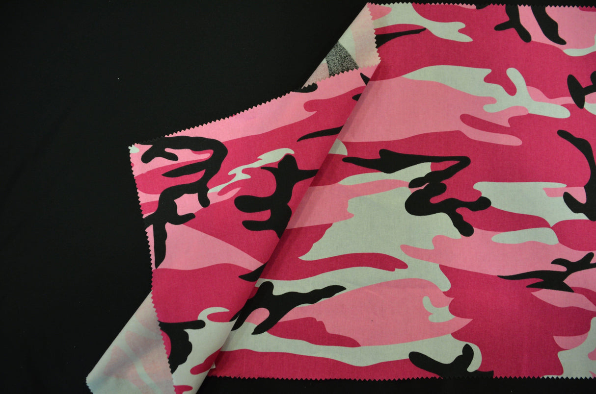 Hot Pink Camouflage 100% Cotton Fabric - Hot Pink, Camouflage Print, 58/60" Width (1 Yard)