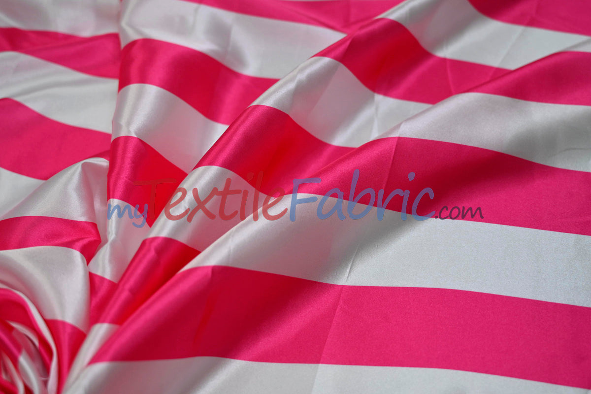 Stripe Satin Charmeuse Polyester Fabric - 2" Stripe, Multiple Colors, 58/60" Width (1 Yard)