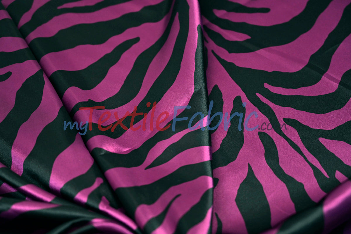 Zebra Charmeuse Satin Fabric - Zebra Print, 58/60" Width, Multiple Colors (1 Yard)