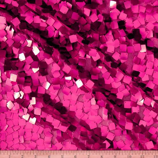 Dull Square Dazzle Polyester Fabric - Square Sequins, Sheer Mesh, 52" Width (1 Yard)