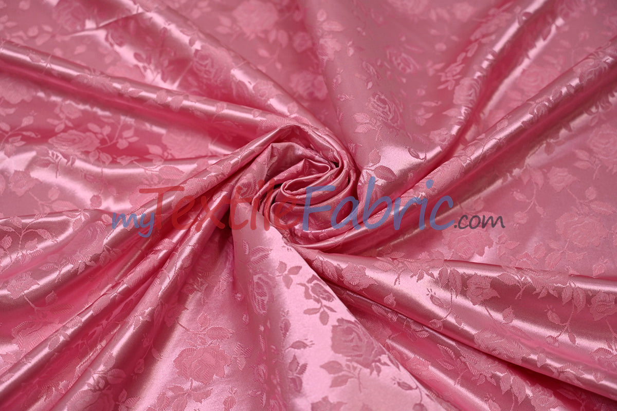 Satin Jacquard Satin Flower Brocade Polyester Fabric - Tone On Tone Floral Brocade, 60" Wide (65 Yards)
