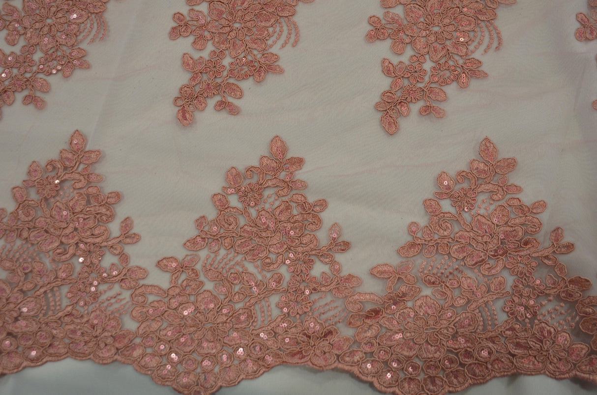 Camilla Embroidery Polyester Fabric - Flower Embroidery With Sequins, Sheer Bridal Lace, 52" Width (1 Yard)