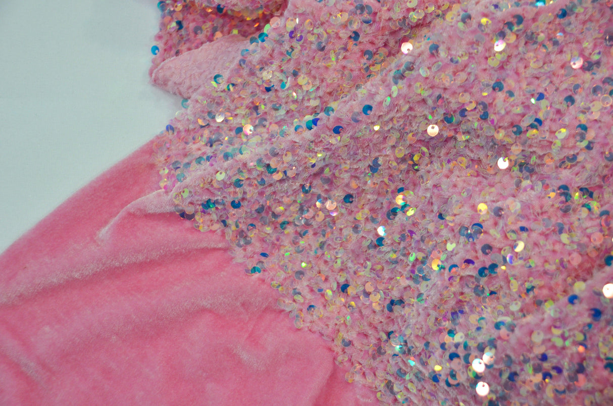 Sequins Stretch Velvet Polyester Spandex Fabric - Sequins On Plush Velvet, Multiple Colors, 60" Width (By The Yard)