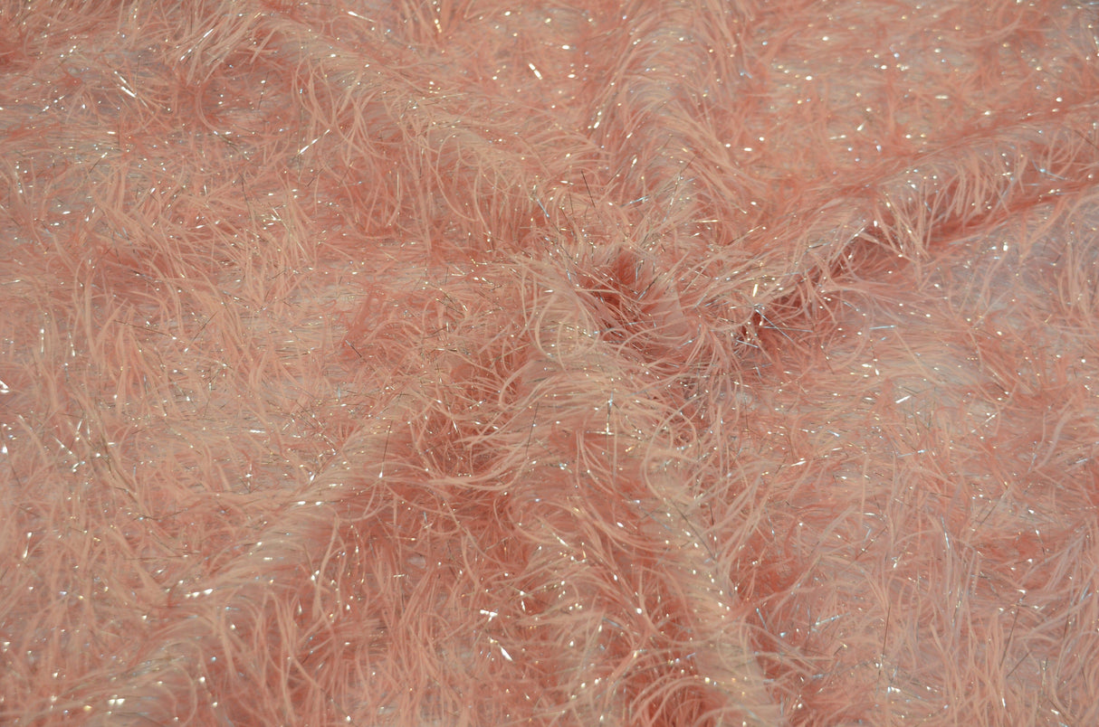 Blush Pink Shaggy Brocade Polyester Fabric - Metallic Eyelash, 56/57" Width (Yards)