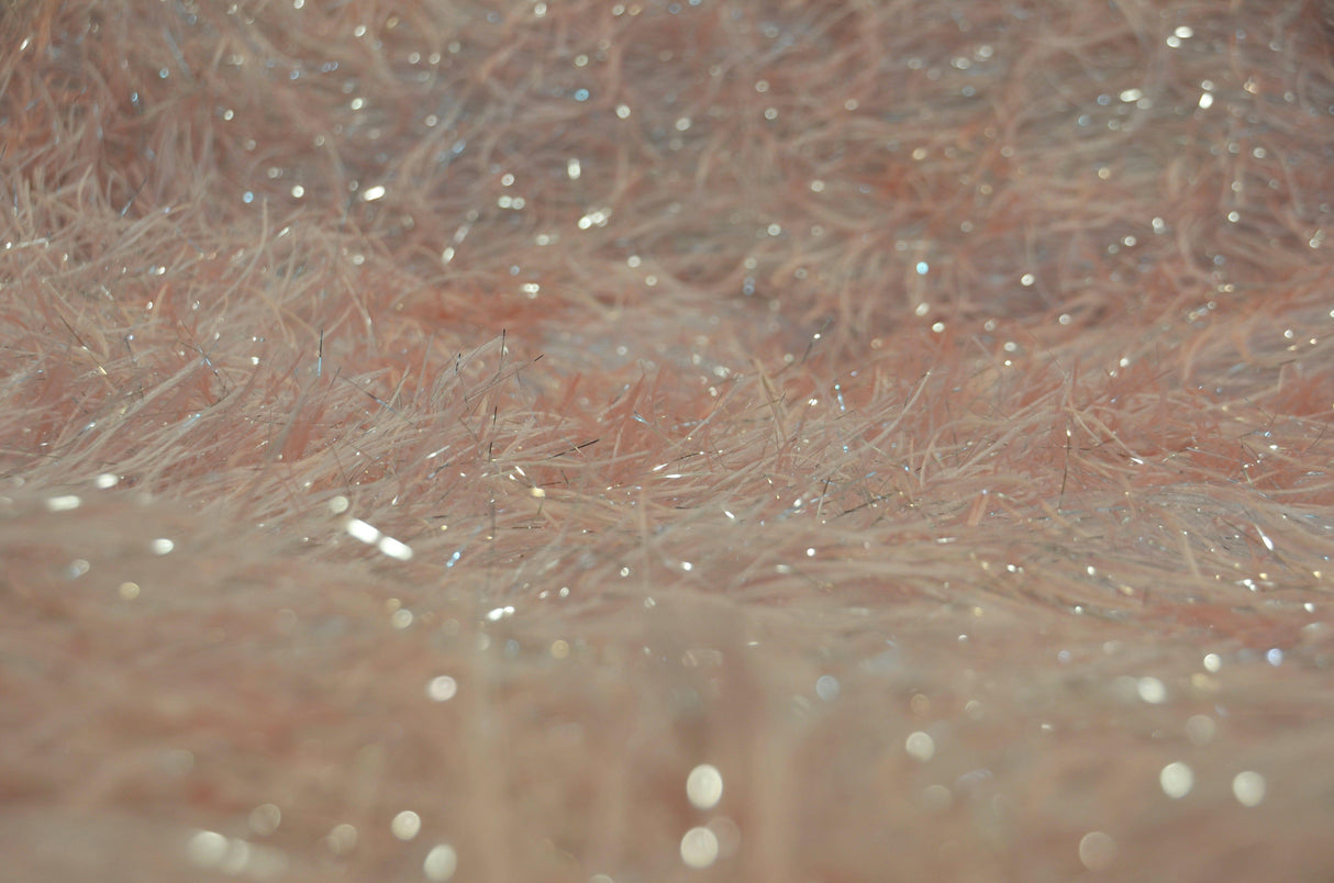 Blush Pink Shaggy Brocade Polyester Fabric - Metallic Eyelash, 56/57" Width (Yards)