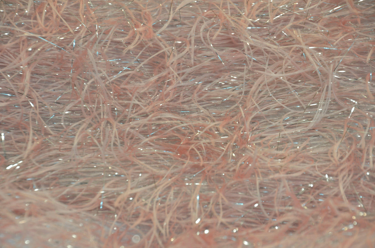 Blush Pink Shaggy Brocade Polyester Fabric - Metallic Eyelash, 56/57" Width (Yards)