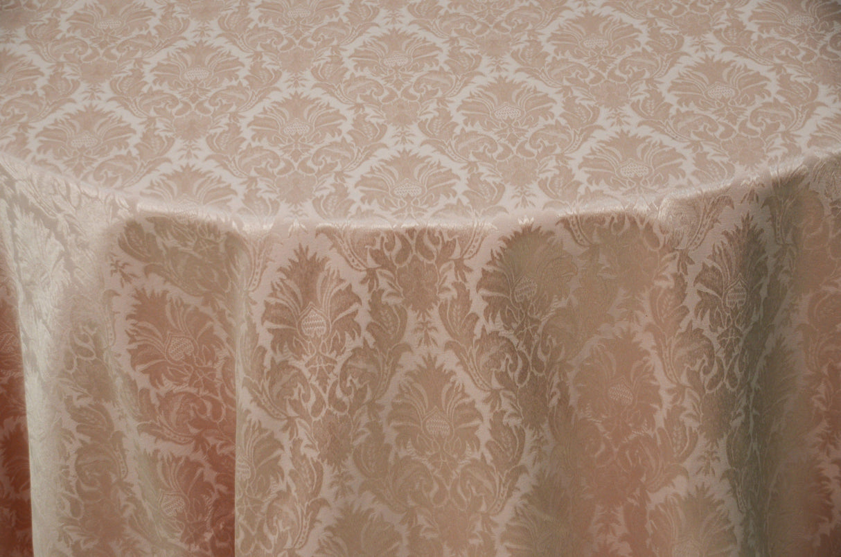 Vintage Damask Polyester Fabric - Damask Brocade, 58" Width, White, Ivory, Blush Pink (1 Yard)