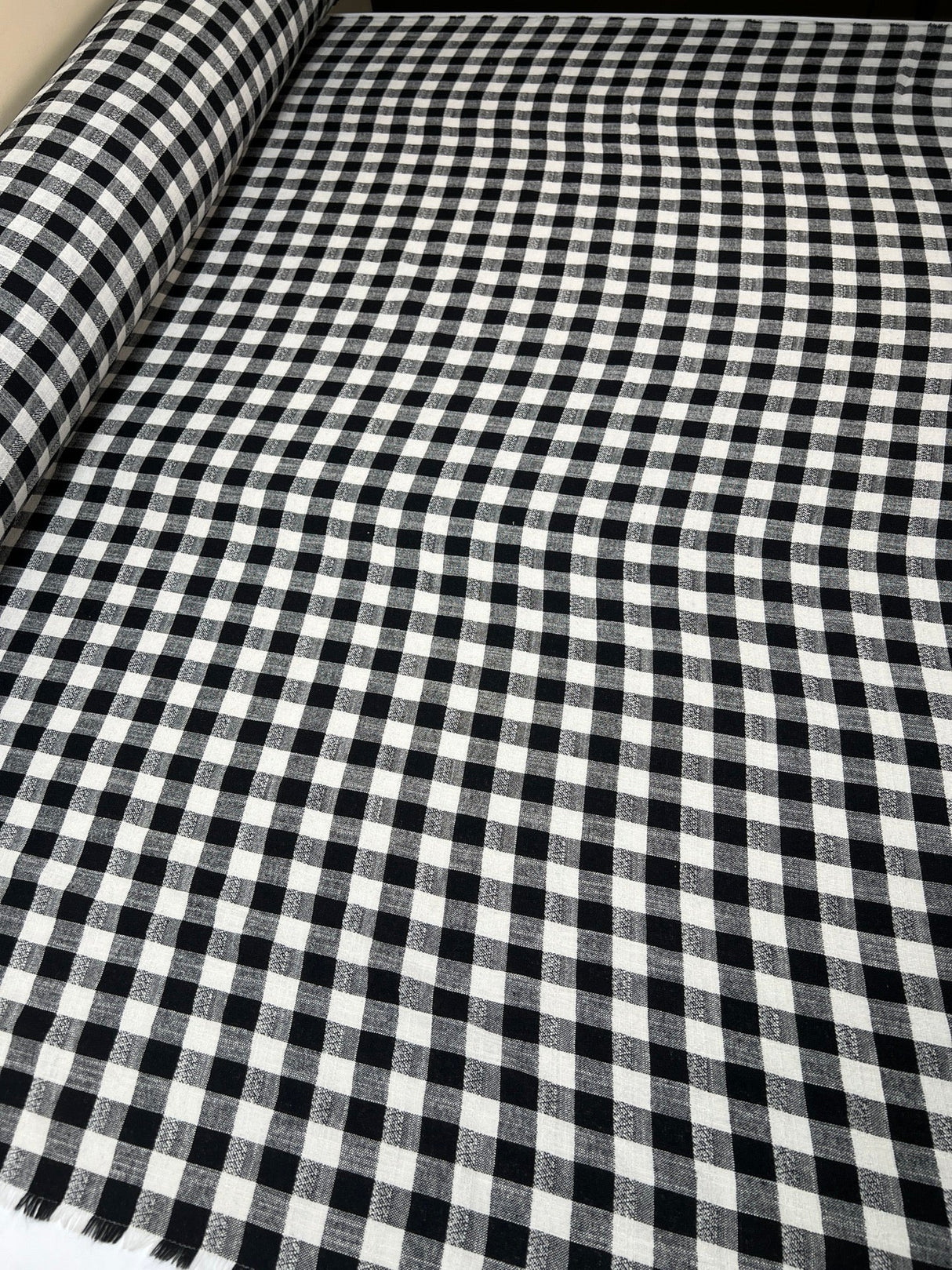 Cotton Polyester Checked Fabric Black White