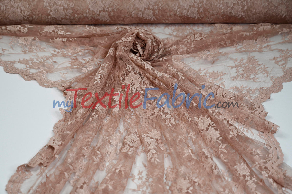 Chantilly Lace Polyester Fabric - Floral Embroidery, Sheer Mesh, 52" Width (1 Yard)