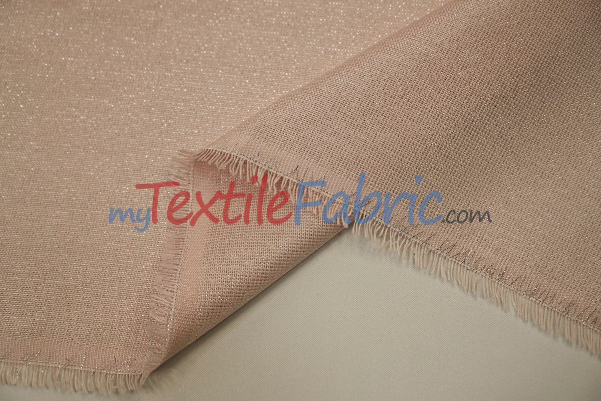 Metallic Vintage Linen Polyester Fabric - Imitation Burlap, Metallic Foil Vein, 58/60" Width (1 Yard)