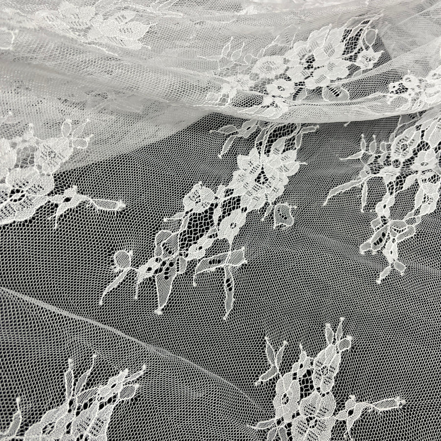 3 Yards Chantilly Embroidered Lace Fabric with Eyelash Scallop