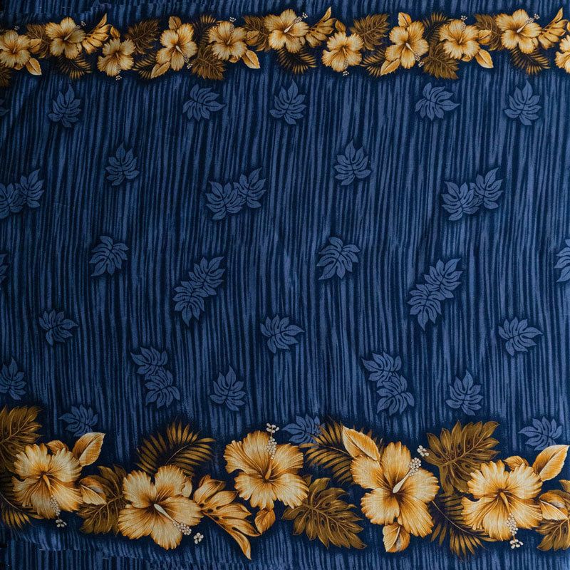 Cotton Barkcloth Hibiscus Palm Double Border Fabric