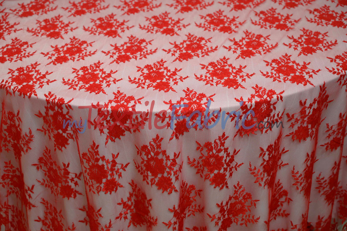 Chantilly Lace Polyester Fabric - Floral Embroidery, Sheer Mesh, 52" Width (1 Yard)