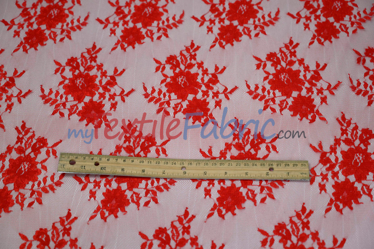 Chantilly Lace Polyester Fabric - Floral Embroidery, Sheer Mesh, 52" Width (1 Yard)