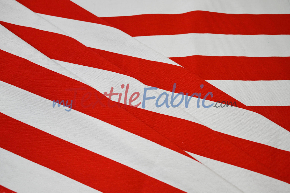 10 Oz 100% Cotton Canvas 2" Stripe Fabric - Multiple Colors, 60" Wide (1 Yard)