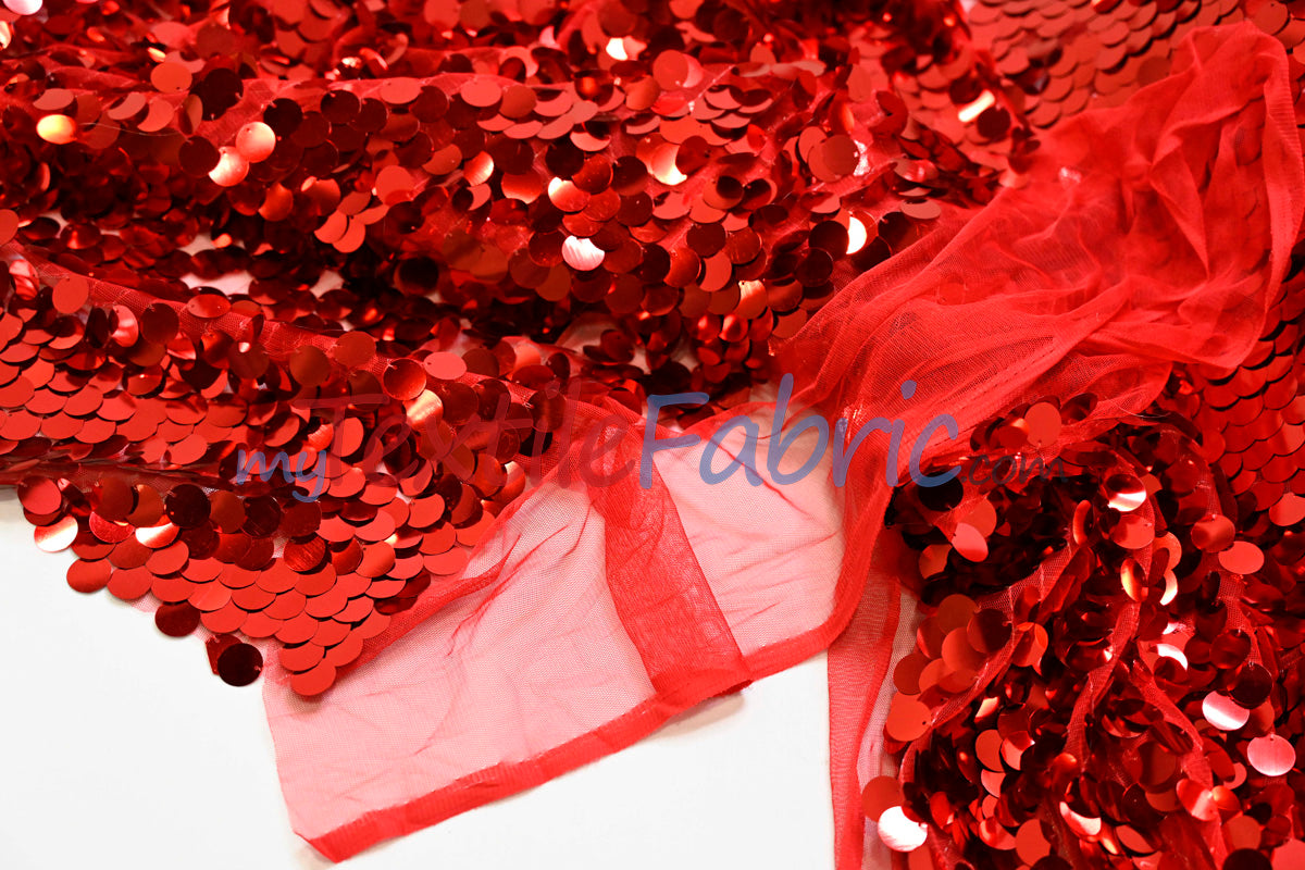 Fish Scale Paillette Sequins Polyester Fabric - 9Mm Sequins, 54" Width, Multiple Colors (1 Yard)