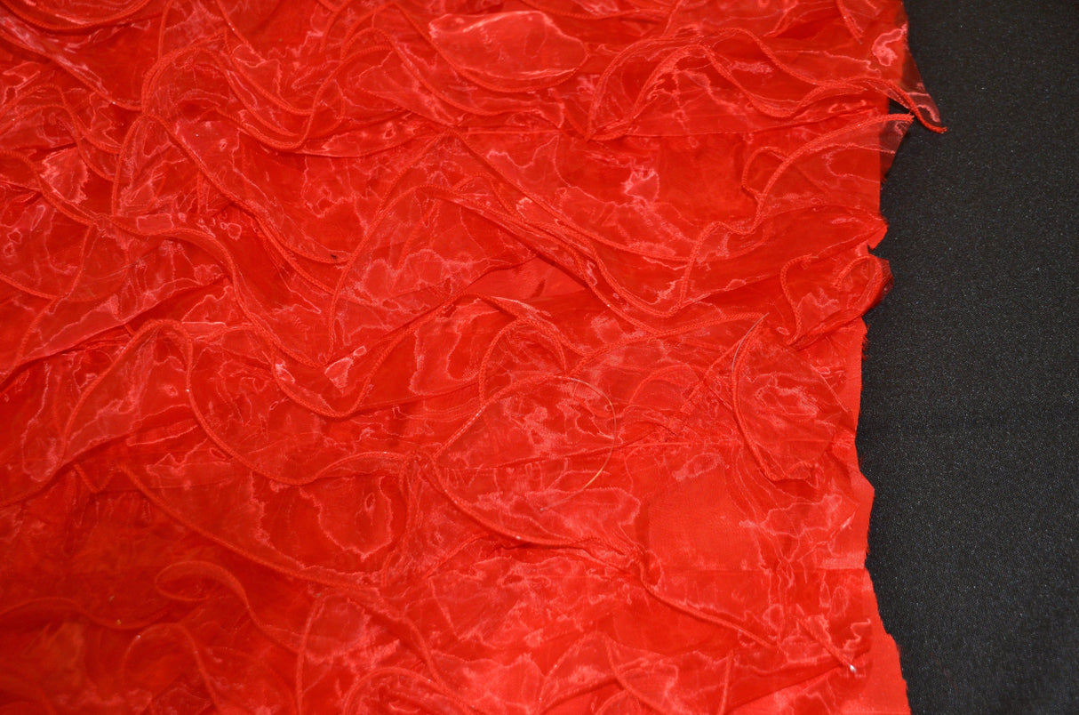 Organza Ruffled Taffeta Polyester Fabric - Layered Horizontal Ruffles, 57" Width, Multiple Colors (1 Yard)