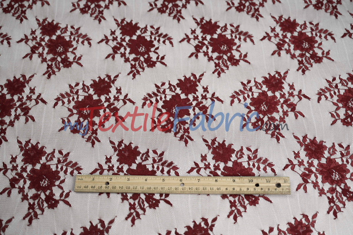 Chantilly Lace Polyester Fabric - Floral Embroidery, Sheer Mesh, 52" Width (1 Yard)