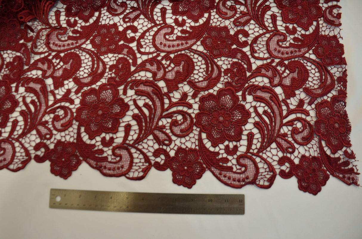 Guipure Bridal Lace Polyester Fabric - Heavy Double Scalloped Lace, Multiple Colors, 48/49" Width (1 Yard)