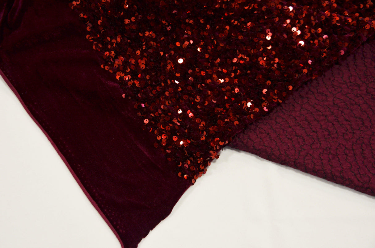 Sequins Stretch Velvet Polyester Spandex Fabric - Sequins On Plush Velvet, Multiple Colors, 60" Width (By The Yard)