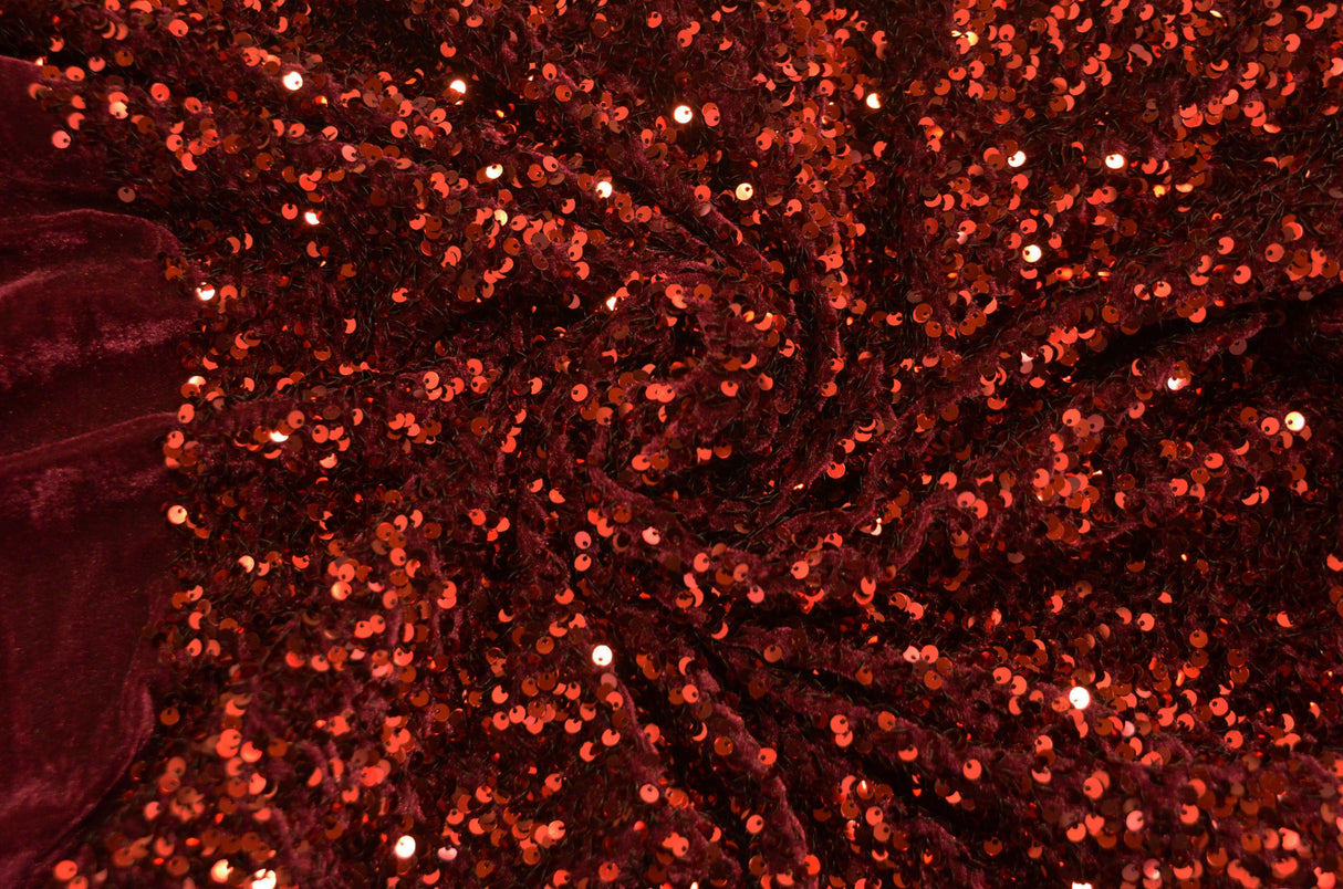 Sequins Stretch Velvet Polyester Spandex Fabric - Sequins On Plush Velvet, Multiple Colors, 60" Width (By The Yard)
