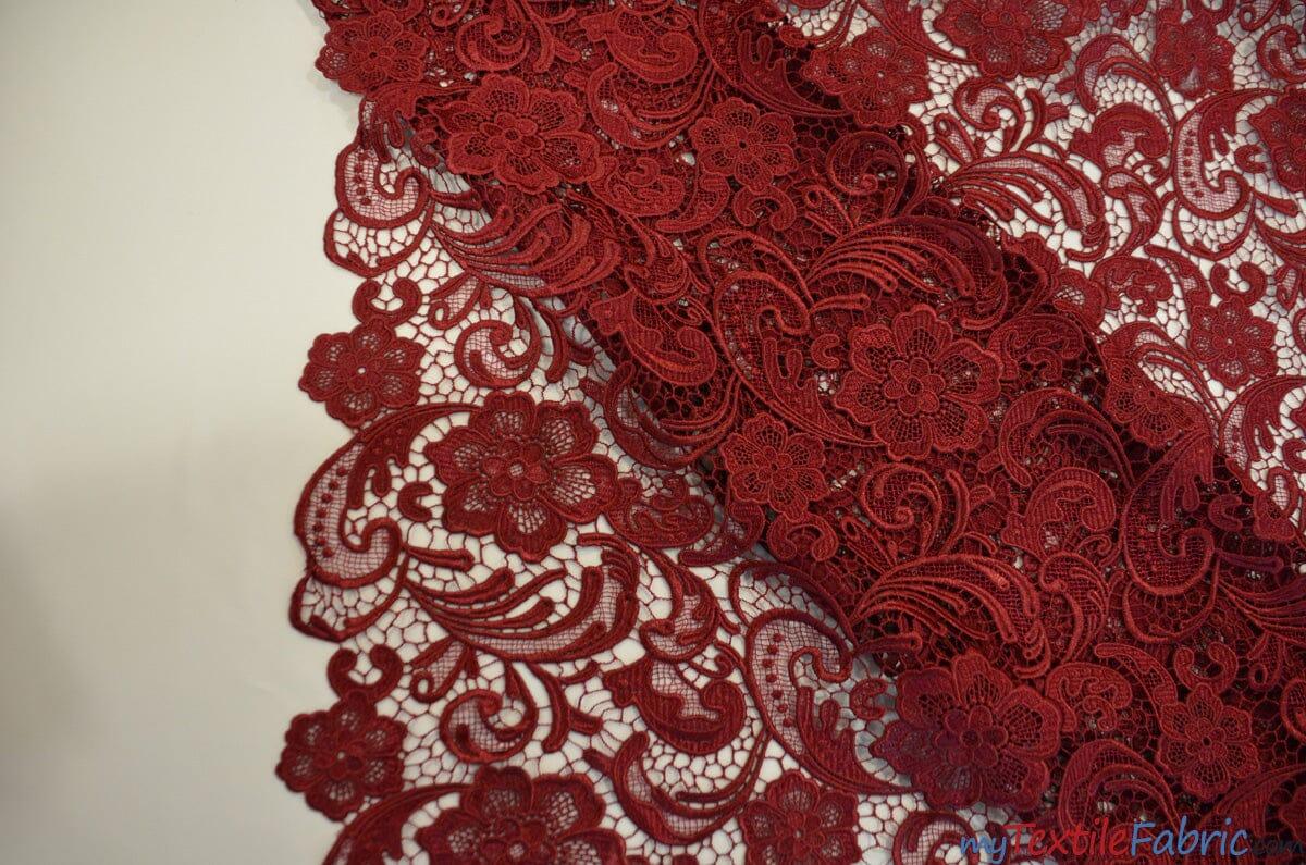 Guipure Bridal Lace Polyester Fabric - Heavy Double Scalloped Lace, Multiple Colors, 48/49" Width (1 Yard)