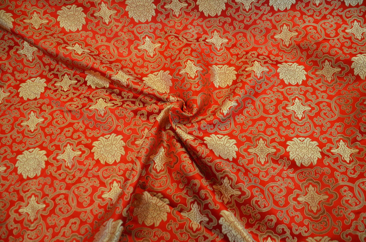 Chinese Medallion Brocade Polyester Fabric - Medallion Jacquard, 48" Width (1 Yard)