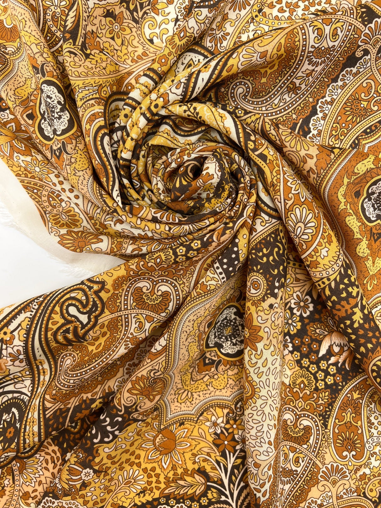 Viscose Staple Printed Yellow Brown Paisley