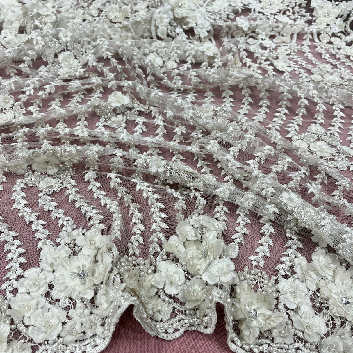Beaded 3D Floral Lace Mesh