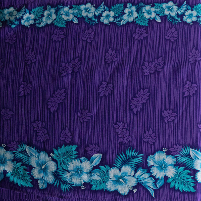Cotton Barkcloth Hibiscus Palm Double Border Fabric