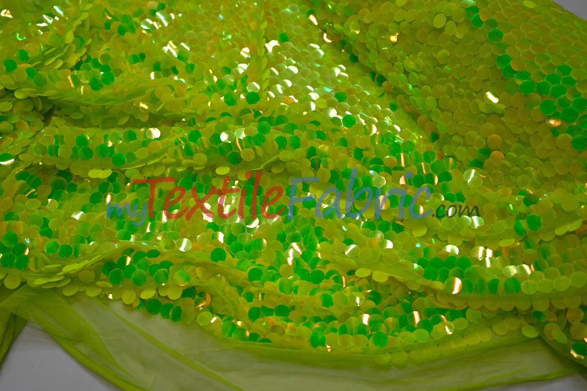 Fish Scale Paillette Sequins Polyester Fabric - 9Mm Sequins, 54" Width, Multiple Colors (1 Yard)