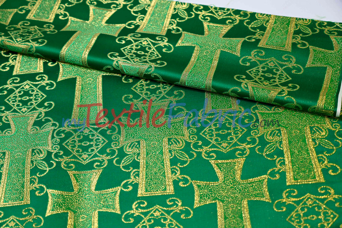 Religious Cross Brocade 100 Percent Polyester Fabric - Elegant Cross Motif, 60" Width (1 Yard)