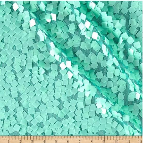 Dull Square Dazzle Polyester Fabric - Square Sequins, Sheer Mesh, 52" Width (1 Yard)